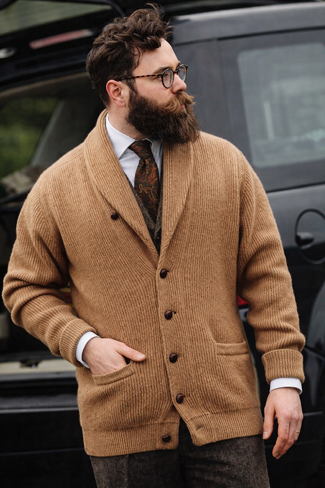 William Lockie Windsor Camelhair Shawl Collar Cardigan | Made in